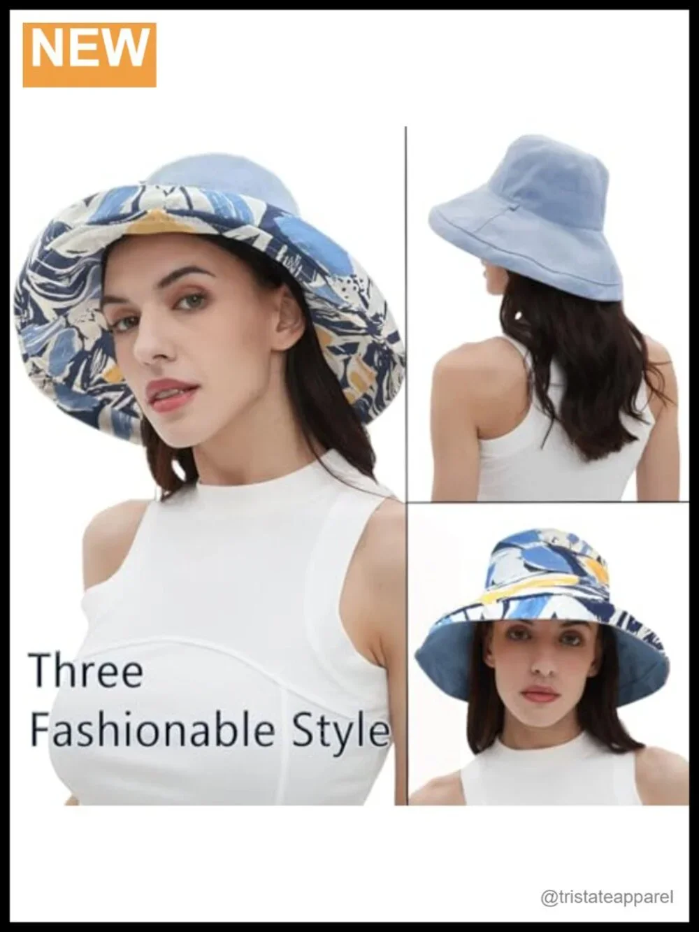 Women's Reversible Bucket Sun Hat with Wide Brim UPF50+ Cotton